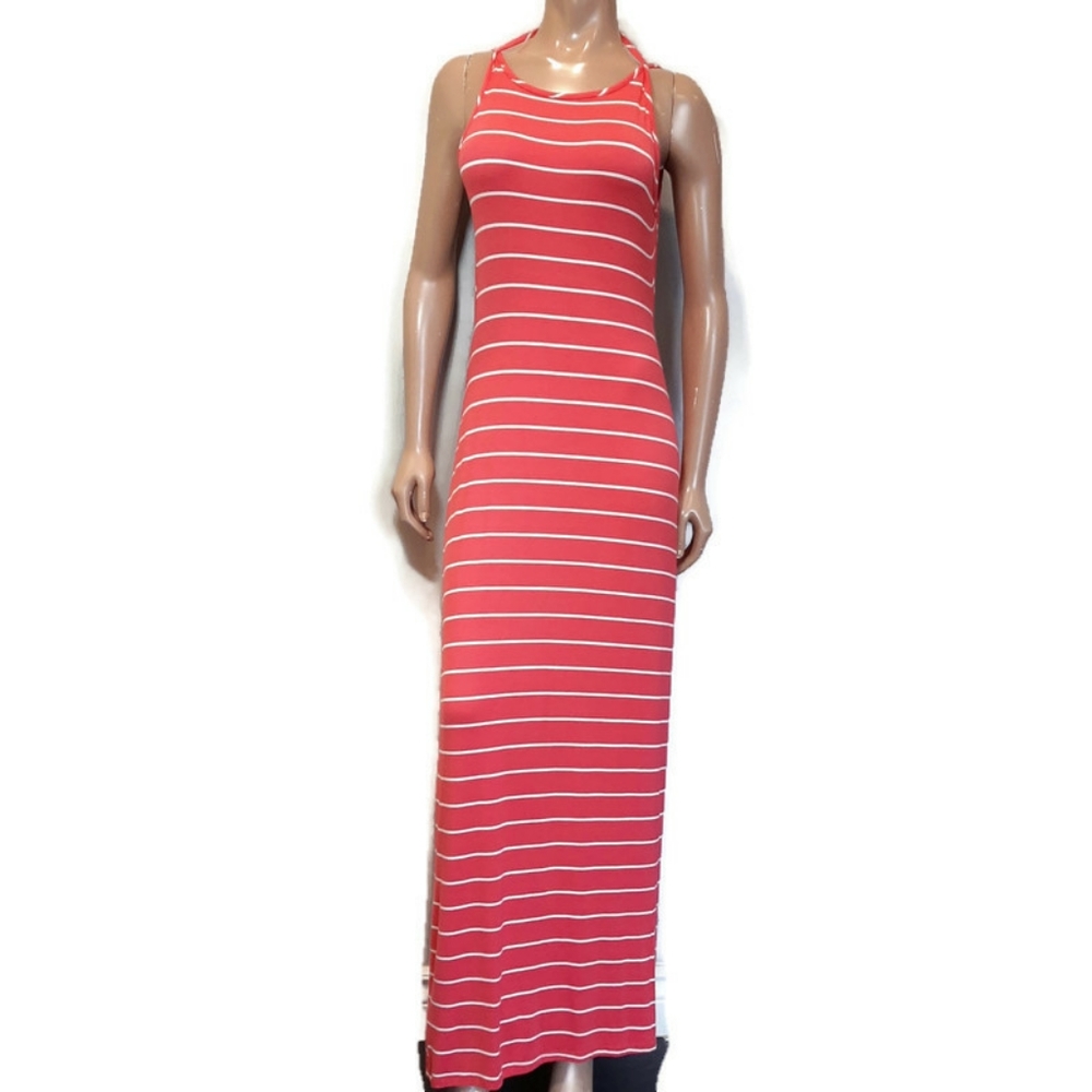Gently used Rebel Sugar Striped Maxi Dress Halter Backless size Large